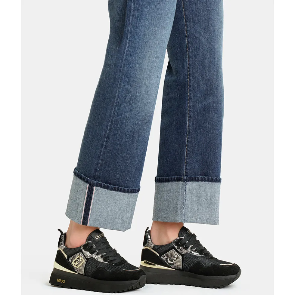 Sneakers Platform Donna LIU JO Maxi Wonder 01 in Suede e Mesh con Stampa Pitone Black