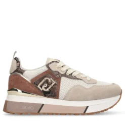 Sneakers Platform Donna LIU JO Maxi Wonder 01 in Suede e Mesh con Stampa Pitone Corda e Marrone