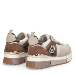 Sneakers Platform Donna LIU JO Maxi Wonder 01 in Suede e Mesh con Stampa Pitone Corda e Marrone