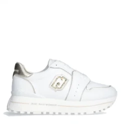 Sneakers Platform Donna LIU JO Maxi Wonder 85 in Pelle Bianca con Inserti Laminati Oro