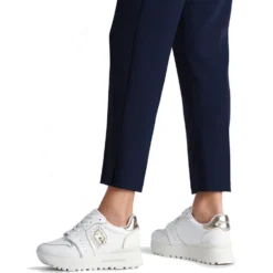 Sneakers Platform Donna LIU JO Maxi Wonder 85 in Pelle Bianca con Inserti Laminati Oro