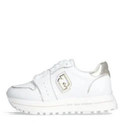 Sneakers Platform Donna LIU JO Maxi Wonder 85 in Pelle Bianca con Inserti Laminati Oro