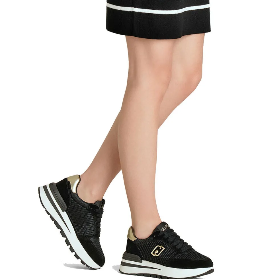 Sneakers Platform LIU JO Amazing 25 in Suede e Mesh Black Light Gold