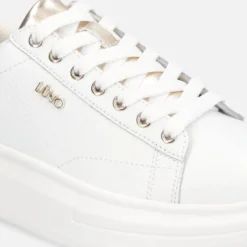 Sneakers Platform LIU JO Babol 01 in Pelle Bottalata Bianca e Inserto Metallizzato Light Gold