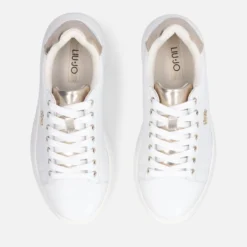 Sneakers Platform LIU JO Babol 01 in Pelle Bottalata Bianca e Inserto Metallizzato Light Gold
