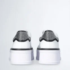 Sneakers Platform LIU JO Selma 16 in Pelle Bianca con Inserto in Raso Nero con Strass