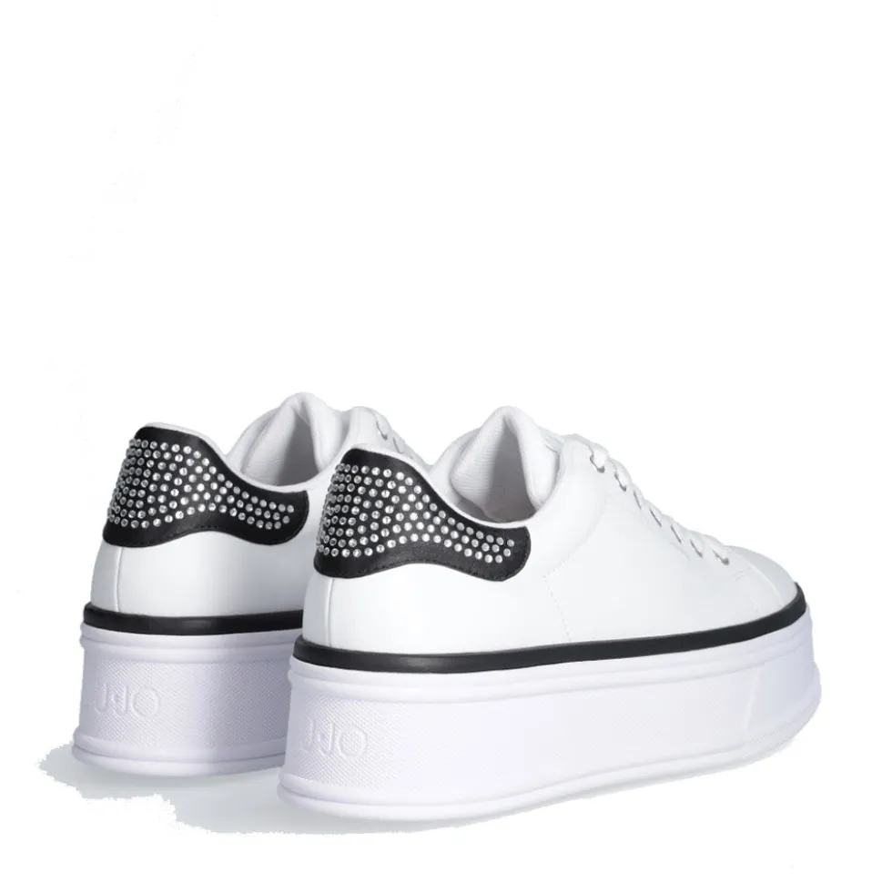 Sneakers Platform LIU JO Selma 16 in Pelle Bianca con Inserto in Raso Nero con Strass