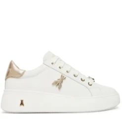 Sneakers Platform PATRIZIA PEPE Girl in Pelle Bianca con Logo Gioiello Platino