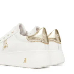 Sneakers Platform PATRIZIA PEPE Girl in Pelle Bianca con Logo Gioiello Platino