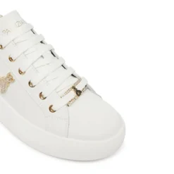 Sneakers Platform PATRIZIA PEPE Girl in Pelle Bianca con Logo Gioiello Platino