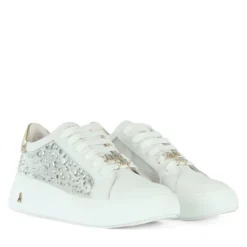 Sneakers Platform PATRIZIA PEPE Girl in Pelle Bianca con Inserti Trasparenti con Pietre Applicate