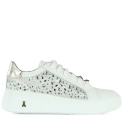 Sneakers Platform PATRIZIA PEPE Girl in Pelle Bianca con Inserti Trasparenti con Pietre Applicate