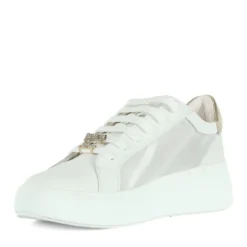 Sneakers Platform PATRIZIA PEPE Girl in Pelle Bianca con Inserti Trasparenti con Pietre Applicate