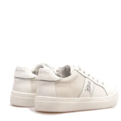 Sneakers Platform PATRIZIA PEPE Girl linea Flyglitter in Pelle e Glitter Bianco Argento