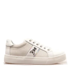 Sneakers Platform PATRIZIA PEPE Girl linea Flyglitter in Pelle e Glitter Bianco Argento