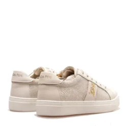 Sneakers Platform PATRIZIA PEPE Girl linea Flyglitter in Pelle e Glitter Off White e Platino