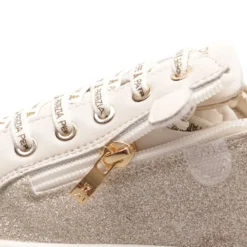 Sneakers Platform PATRIZIA PEPE Girl linea Flyglitter in Pelle e Glitter Off White e Platino