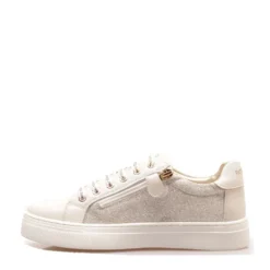Sneakers Platform PATRIZIA PEPE Girl linea Flyglitter in Pelle e Glitter Off White e Platino