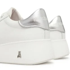 Sneakers Platform PATRIZIA PEPE Girl in Pelle Bianca con Logo Gioiello Silver