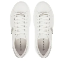 Sneakers Platform PATRIZIA PEPE Girl in Pelle Bianca con Logo Gioiello Silver