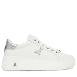 Sneakers Platform PATRIZIA PEPE Girl in Pelle Bianca con Logo Gioiello Silver