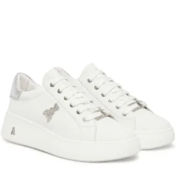 Sneakers Platform PATRIZIA PEPE Girl in Pelle Bianca con Logo Gioiello Silver