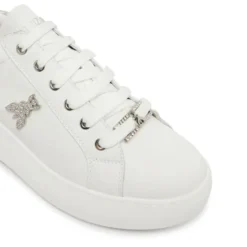 Sneakers Platform PATRIZIA PEPE Girl in Pelle Bianca con Logo Gioiello Silver
