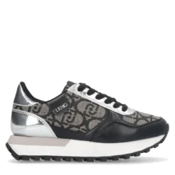 Sneakers Running LIU JO Evelyn 915 in Tessuto Jacquard con Logo Monogram Black Silver