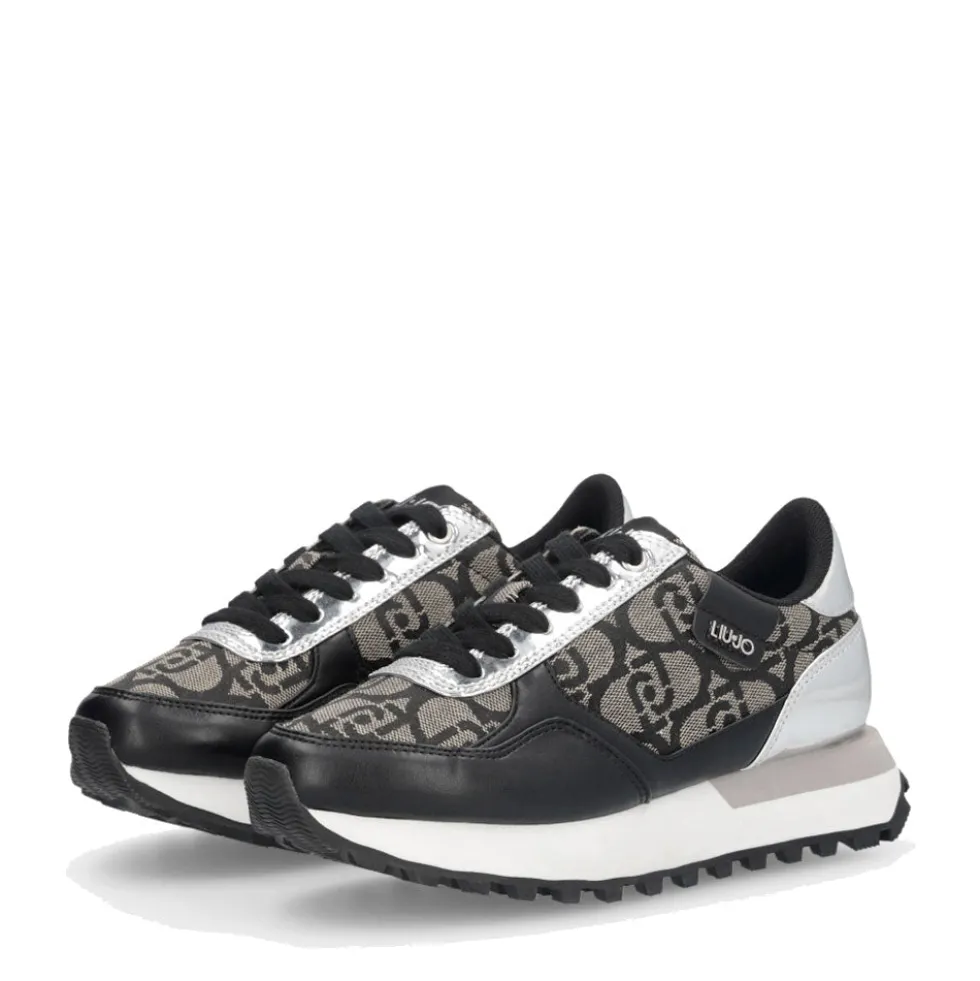 Sneakers Running LIU JO Evelyn 915 in Tessuto Jacquard con Logo Monogram Black Silver