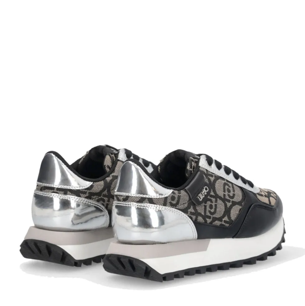 Sneakers Running LIU JO Evelyn 915 in Tessuto Jacquard con Logo Monogram Black Silver