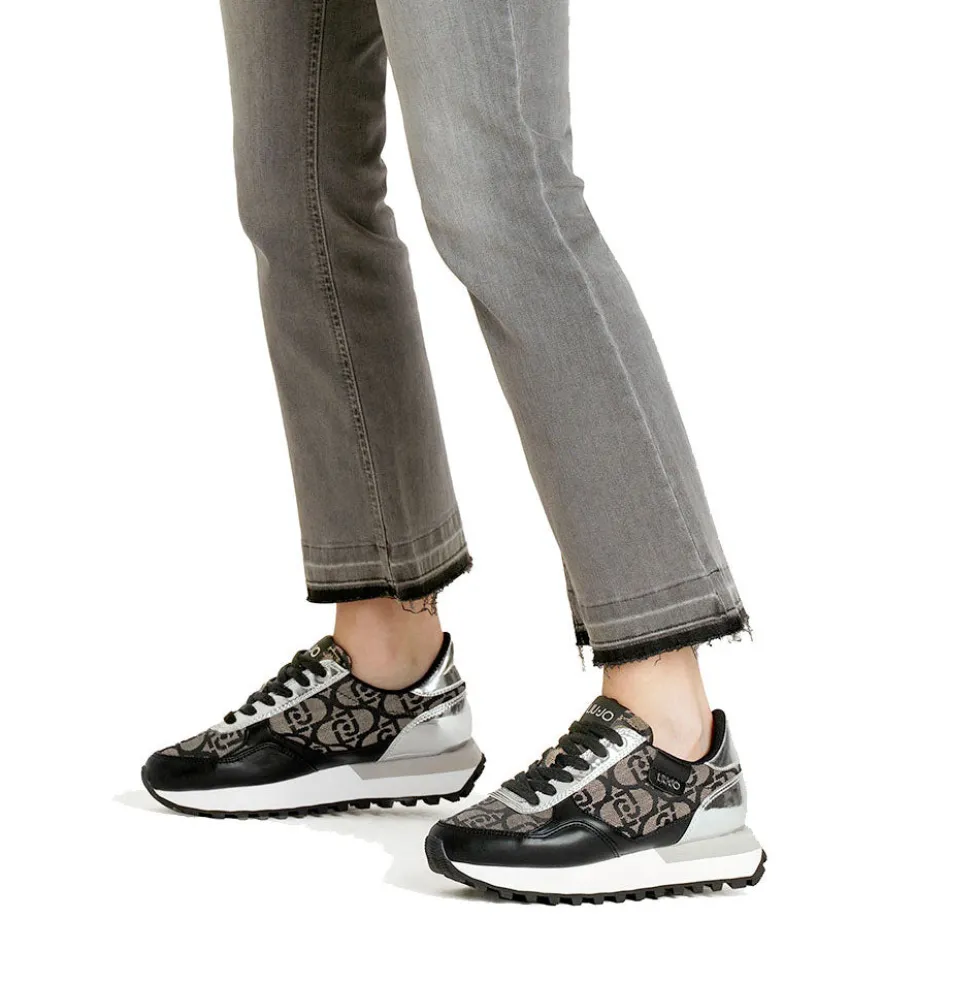 Sneakers Running LIU JO Evelyn 915 in Tessuto Jacquard con Logo Monogram Black Silver