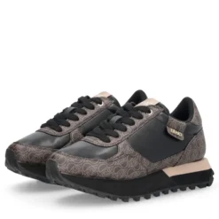 Sneakers Running LIU JO Evelyn 915 effetto Saffiano con Logo Monogram All Over Marrone e Nero