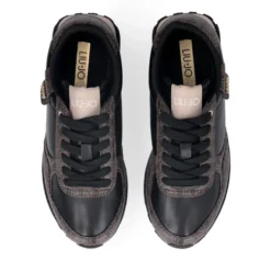 Sneakers Running LIU JO Evelyn 915 effetto Saffiano con Logo Monogram All Over Marrone e Nero