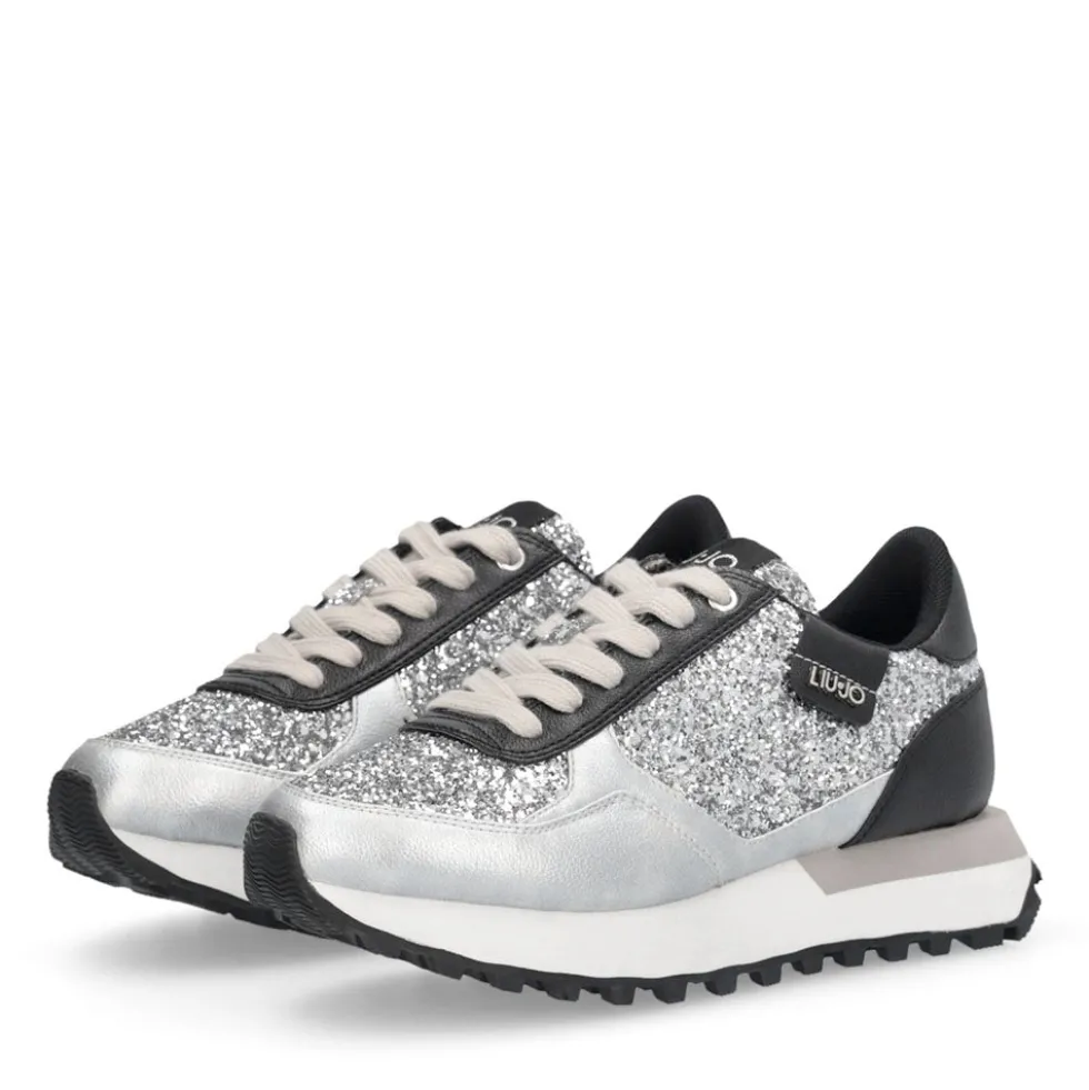 Sneakers Running LIU JO Evelyn 915 Full Glitter Silver con Inserti Laminati