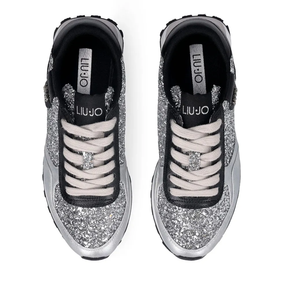 Sneakers Running LIU JO Evelyn 915 Full Glitter Silver con Inserti Laminati