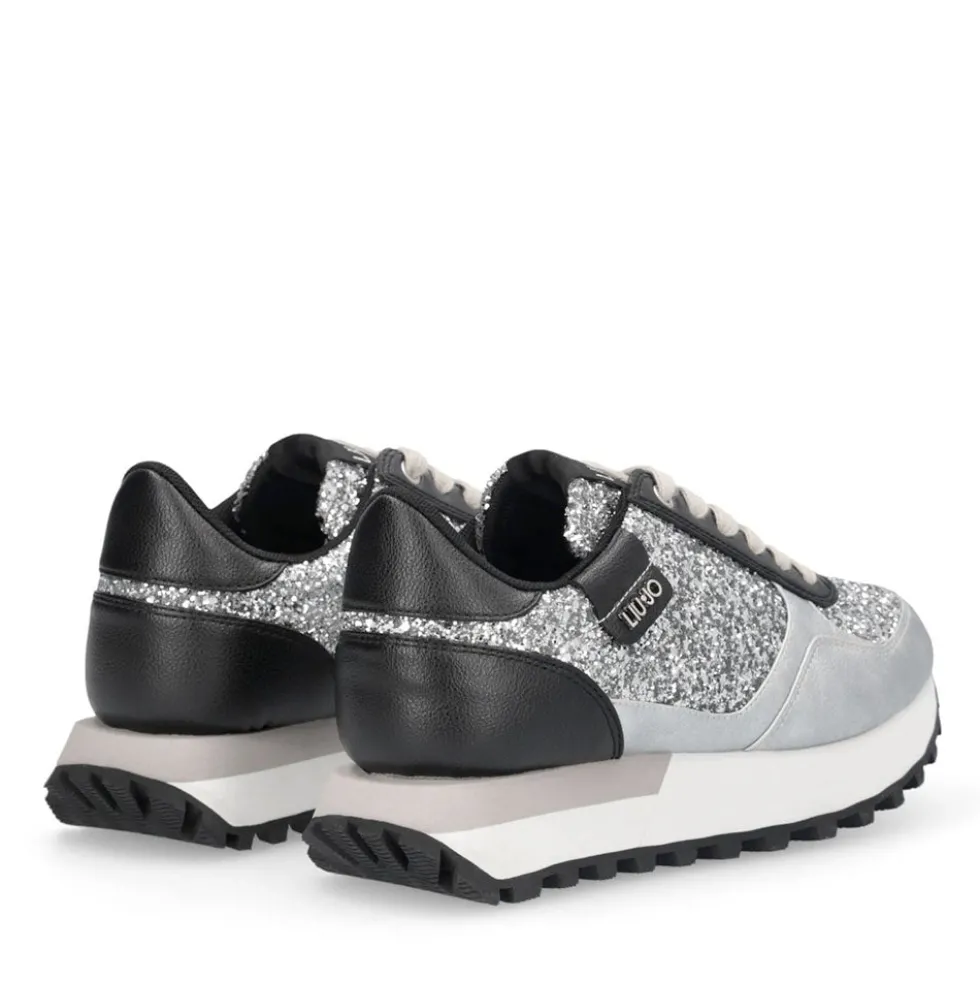 Sneakers Running LIU JO Evelyn 915 Full Glitter Silver con Inserti Laminati