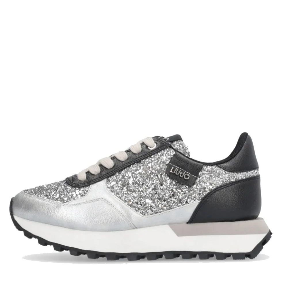 Sneakers Running LIU JO Evelyn 915 Full Glitter Silver con Inserti Laminati