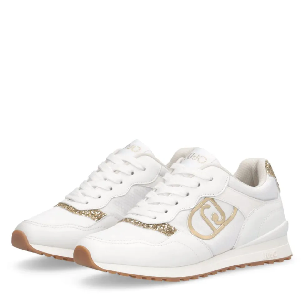 Sneakers Running LIU JO Maxi Wonder Low 02 Bis in Nylon Bianco con Inserti Glitter