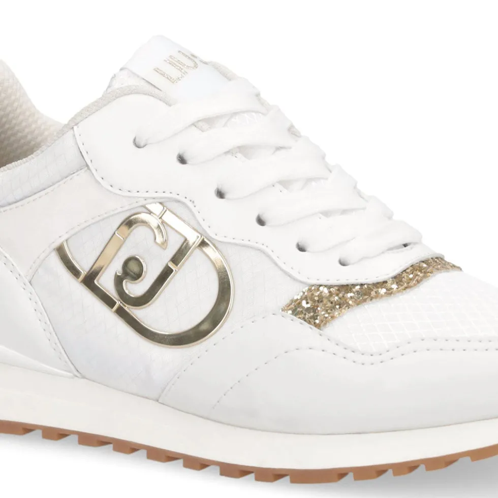 Sneakers Running LIU JO Maxi Wonder Low 02 Bis in Nylon Bianco con Inserti Glitter
