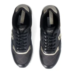 Sneakers Running LIU JO Maxi Wonder Low 02 in Pelle Nera e Inserti stampa Monogram