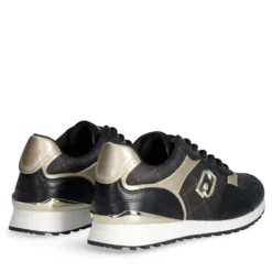 Sneakers Running LIU JO Maxi Wonder Low 02 in Pelle Nera e Inserti stampa Monogram