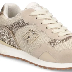 Sneakers Running LIU JO Maxi Wonder Low 02 in Glitter Mesh e Suede Corda Light Gold