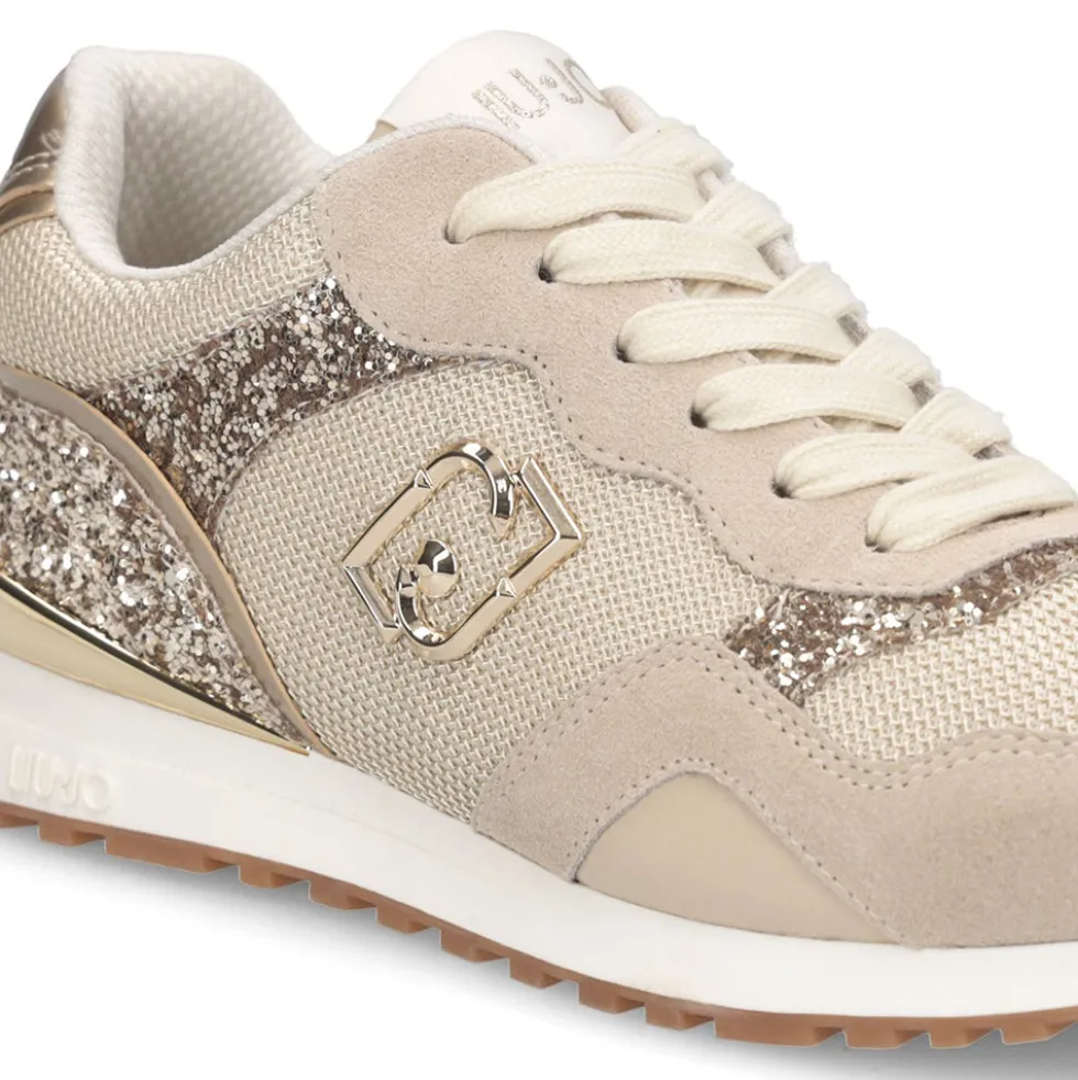Sneakers Running LIU JO Maxi Wonder Low 02 in Glitter Mesh e Suede Corda Light Gold