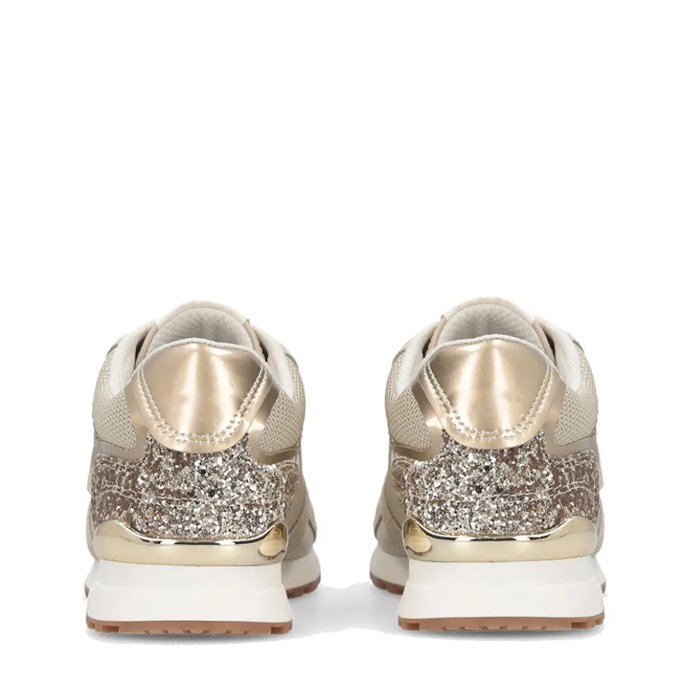 Sneakers Running LIU JO Maxi Wonder Low 02 in Glitter Mesh e Suede Corda Light Gold
