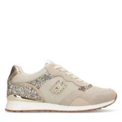 Sneakers Running LIU JO Maxi Wonder Low 02 in Glitter Mesh e Suede Corda Light Gold