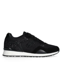 Sneakers Running LIU JO Maxi Wonder Low 02 in Glitter Mesh e Suede Nero