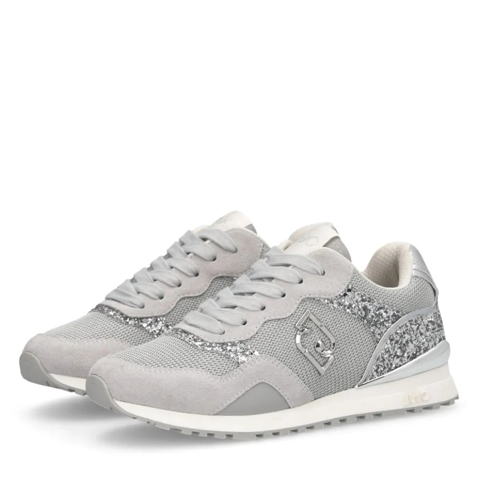 Sneakers Running LIU JO Maxi Wonder Low 02 in Glitter Mesh e Suede Loft Silver