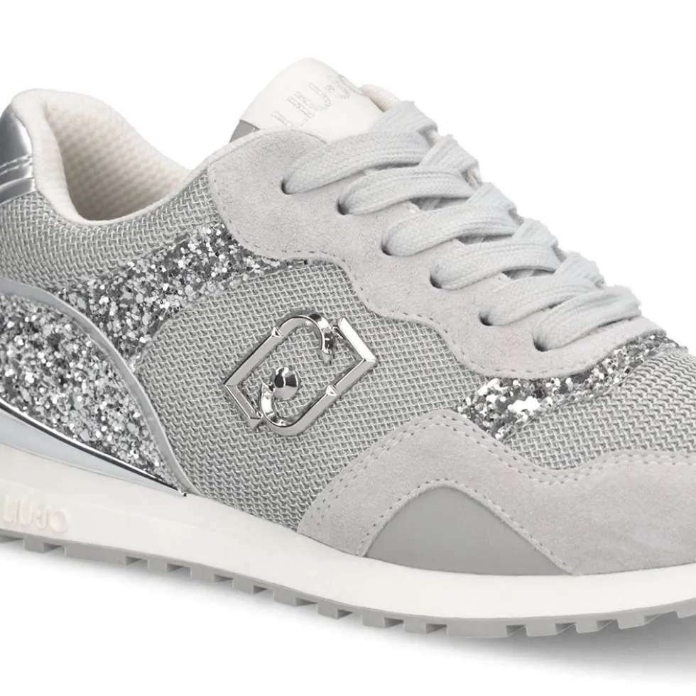 Sneakers Running LIU JO Maxi Wonder Low 02 in Glitter Mesh e Suede Loft Silver