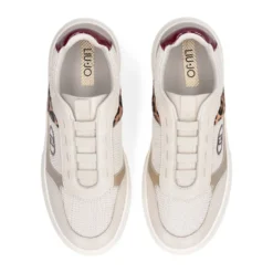Sneakers Slip On Donna LIU JO Me 05 in Pelle e Tessuto Bianco con Inserti Metallizzati e Animalier