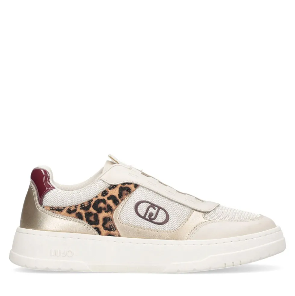 Sneakers Slip On Donna LIU JO Me 05 in Pelle e Tessuto Bianco con Inserti Metallizzati e Animalier